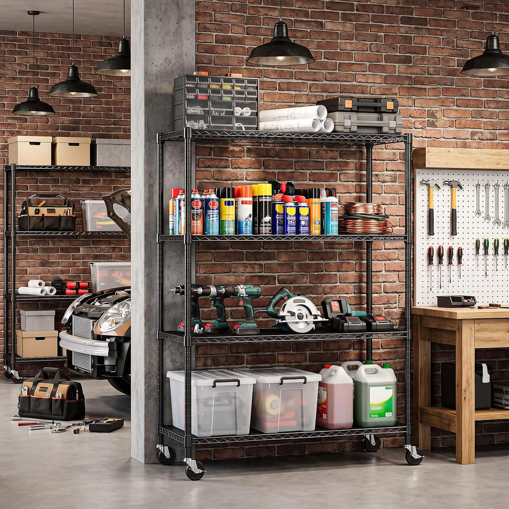 IZEUK Heavy Duty 72" Industrial Black Metal Garage Storage Shelf