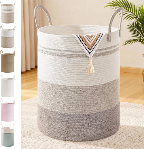 100l extra large tall cotton rope laundry basket, main product view