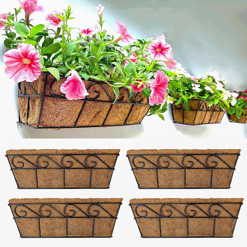 LaLaGreen Window Boxes for Plants (16 in, 4 Pack) Black Coco Liner Trough