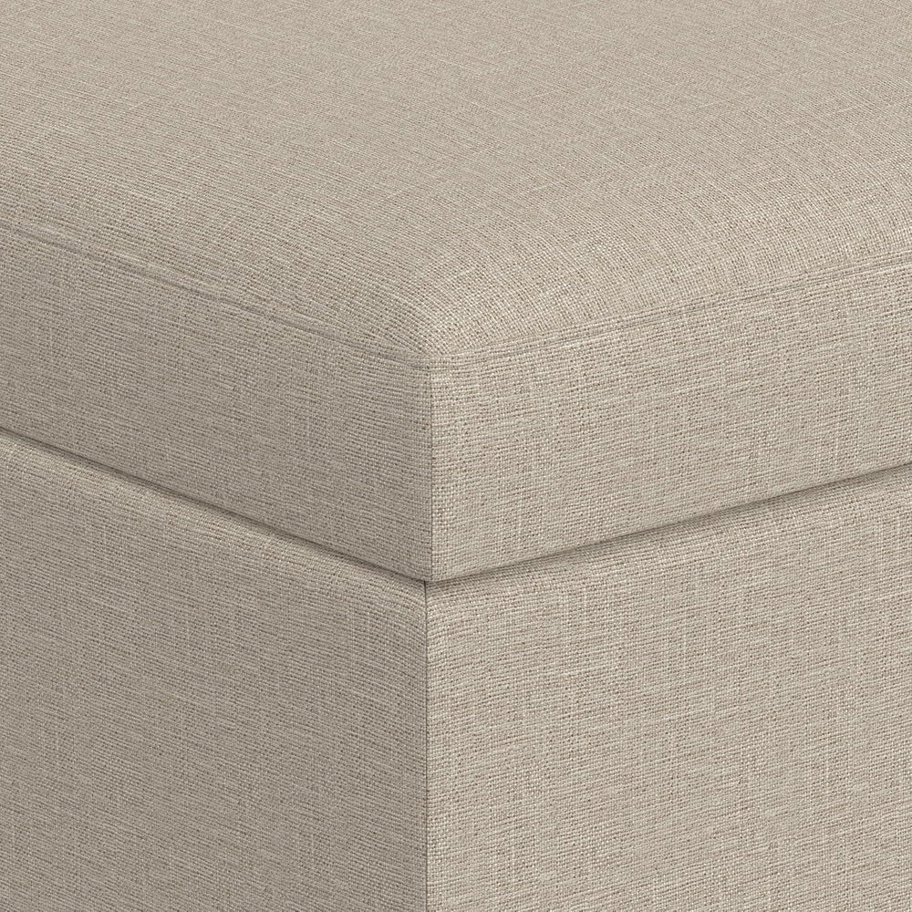 SIMPLIHOME Owen 34" Wide Linen Look Fabric Lift Top Ottoman in Natural