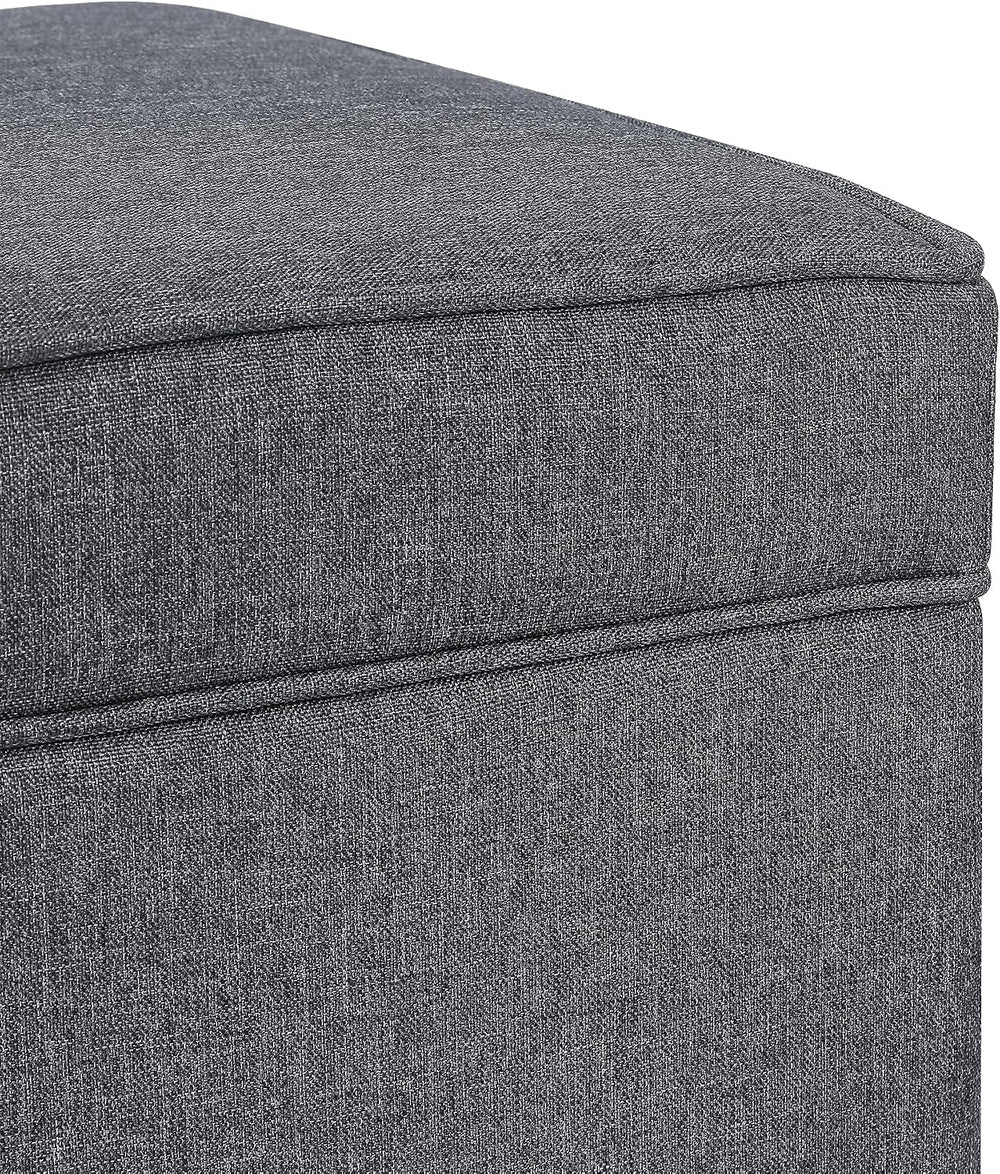Adeco 17.5" Square Fabric Ottoman with Storage, Upholstered Cotton Linen...