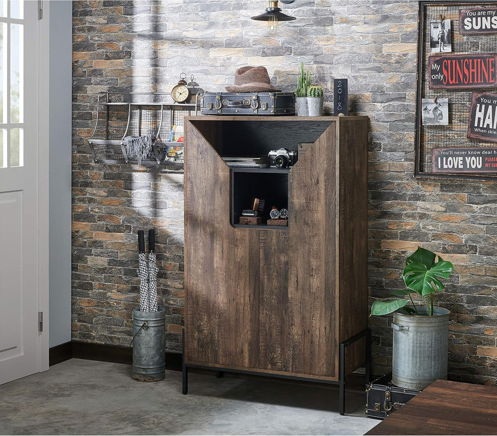 HOMES: Inside + Out Charles Rustic Entryway Shoes Cabinet with 4 Enclosed She...