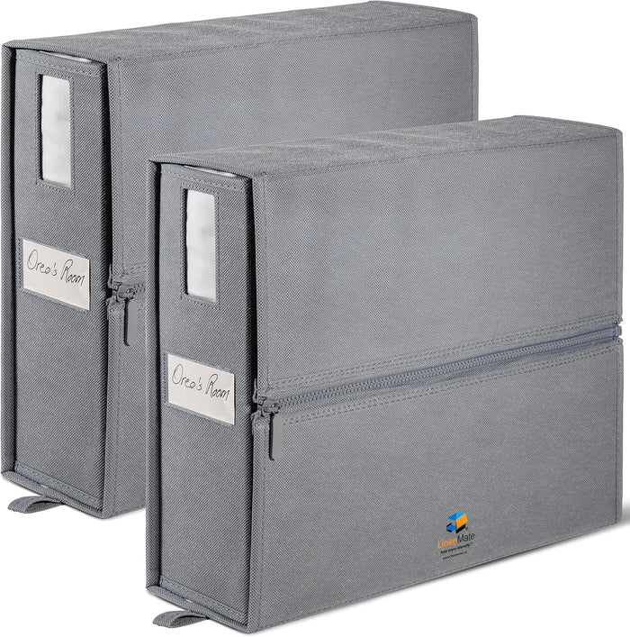 LINENMATE The Original Linen Storage Container, 2-Pack (Queen/King Size, Grey)