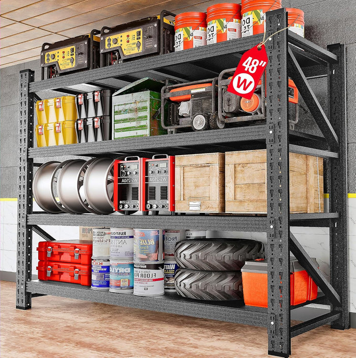 48" Wide Heavy Duty Garage Shelving Units,3000LBS 24 Deep Storage Shelves,Metal Garage Shelves,Large Storage Rack,Steel Shelf,Industrial Shelving for Shop,Warehouse,Basement,48" W x 24" D x 70" H