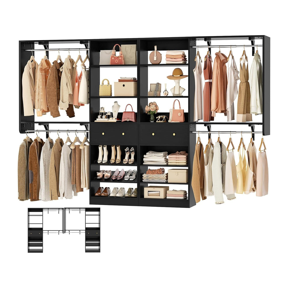 [10 FT Closet System] 120 Inch Reversible Set of 2 Wood Closet Organizer Syst...
