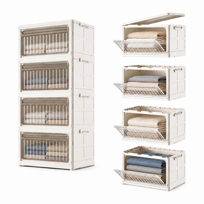 106QT Stackable Storage Bins with Lid, 4-Tier Collapsible Storage Cabinet