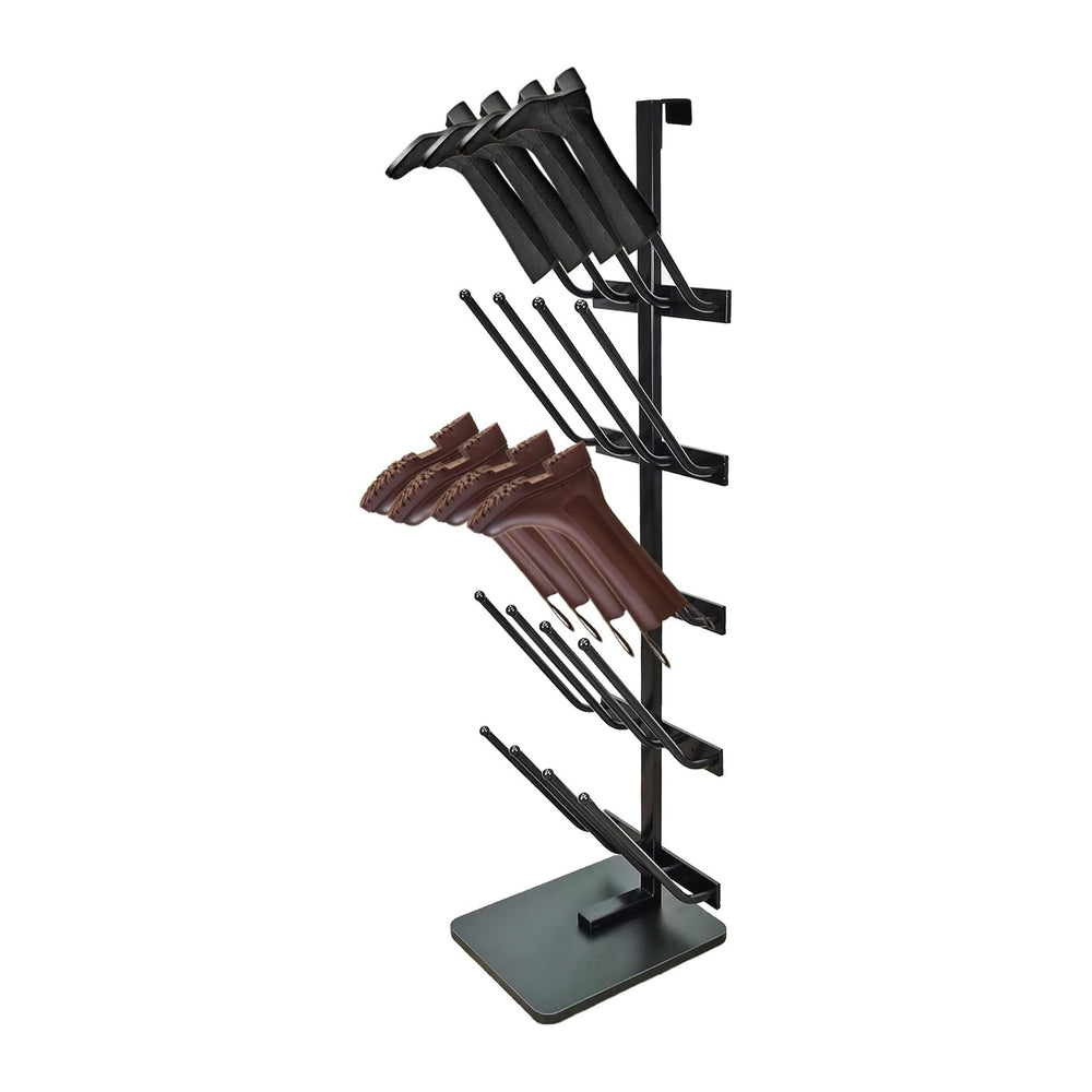 12.8X16X55.7" 10 Pairs Boots Shoes Rack 5 Tiers Boots Organizer Black, F...