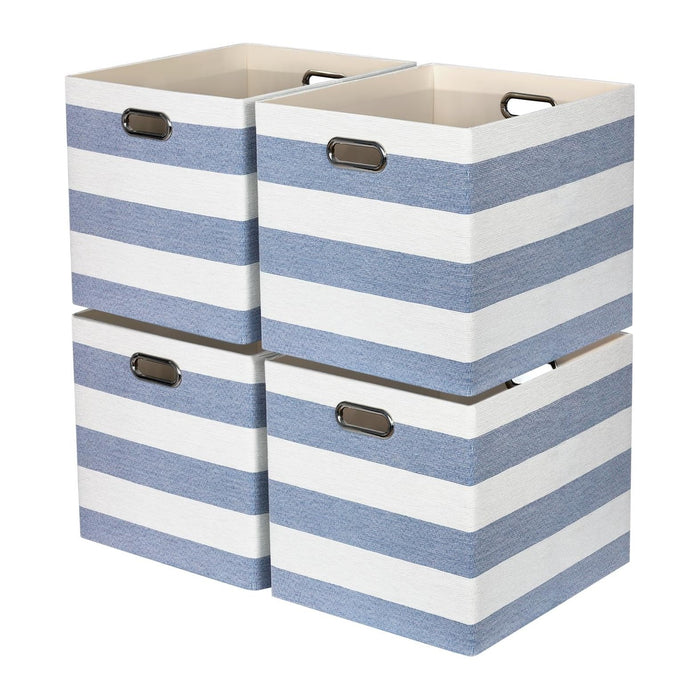 13 x 15 x 13 Inch Stripe Linen Storage Cube for Home Organizing, Pack of 4
