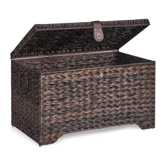 165L Handwoven Wicker Storage Basket with Lid, Large Storage Trunk