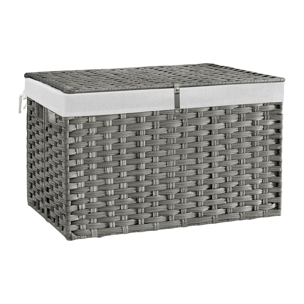 180L Wicker Storage Basket with Lid, Handwoven Rattan Large Shelf Basket with...