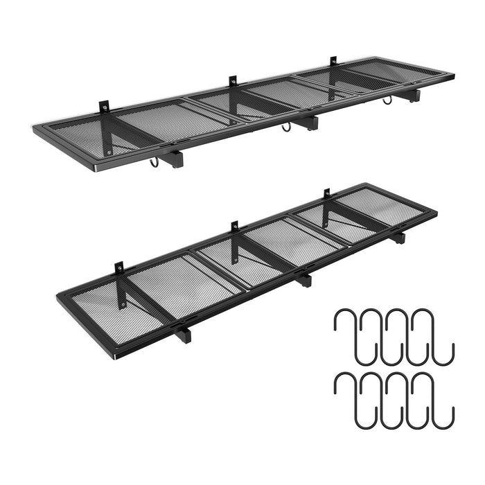 2 Pack Garage Wall Shelving,46"X 12.5" Garage Shelving Wall Mounted,Heavy Duty Garage Storage Rack with 8 Hooks,320 LBS Capacity,Black Metal Floating Organizer Shelves for Warehouse (2)