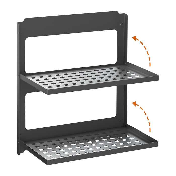 2-Tier Folding Metal Shelf Wall Mounted | Small Foldable Wall Shelf | Dorp Down | Combined Stackable | Double Layer Small Floating Shelf for Laundry Room Bathroom Utility RV | 13.4" (Black)