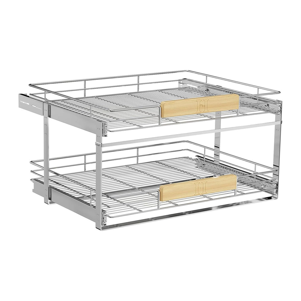 2 Tier Pull Out Cabinet Organizer with Wooden Handle, 28½" W x 21½"...