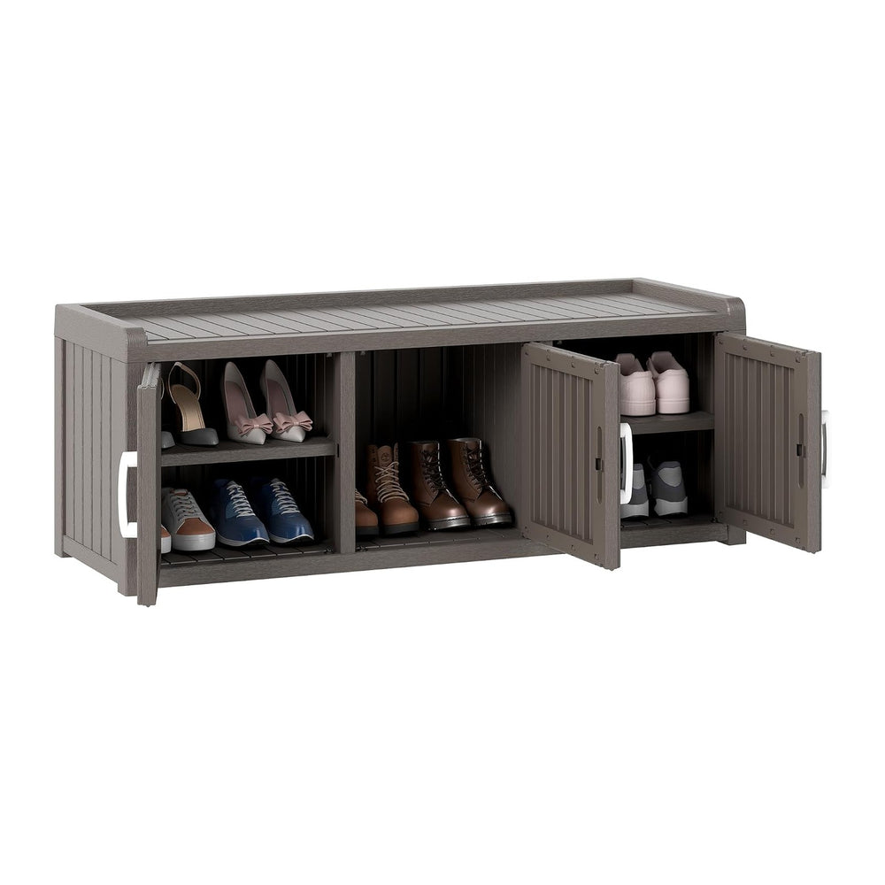 2-Tier Storage Bench, Waterproof UV-Resistant Outdoor Shoe Storage Cabinet wi...