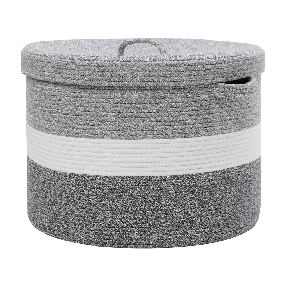 20x15 Inch Extra Large Round Cotton Rope Storage Basket with Lid, Decorative ...