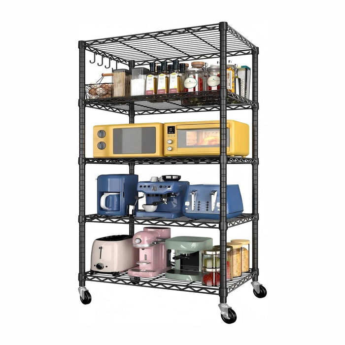 24" W x 18" D x 75" H Wire Storage Shelves with Wheels: 5 Tier Adjustable Metal Shelving Unit, NSF Heavy Duty Kitchen Bakers Rack, Rolling Pantry Shelf Organizer for Closet, Laundry, Garage