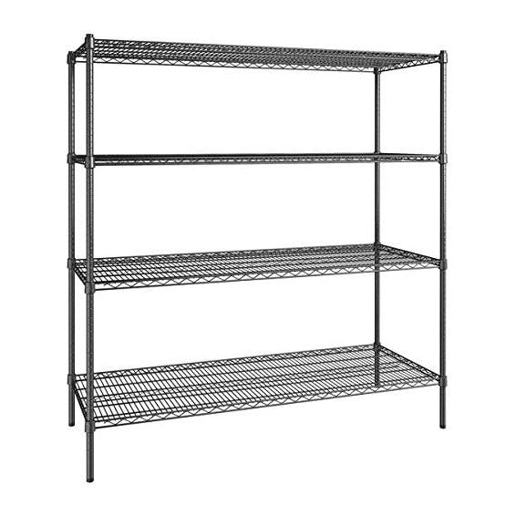 24" x 60" NSF Black Epoxy 4-Shelf Kit with 72" Posts, Commercial Storage Rack Unit, Heavy Duty Storage Shelving, Wire Shelving Kit, Adjustable Rack Strong Steel, Multipurpose Wire Shelf