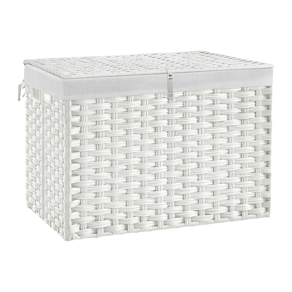 240L Wicker Storage Basket with Lid, Handwoven Rattan Large Shelf Basket with...