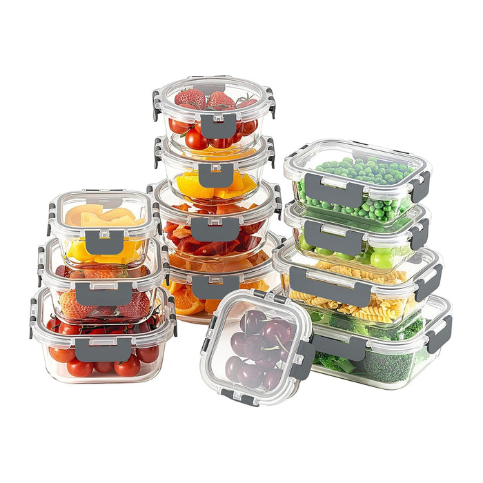 24pc Glass Food Storage Containers with Lids，Glass Meal Prep Containers