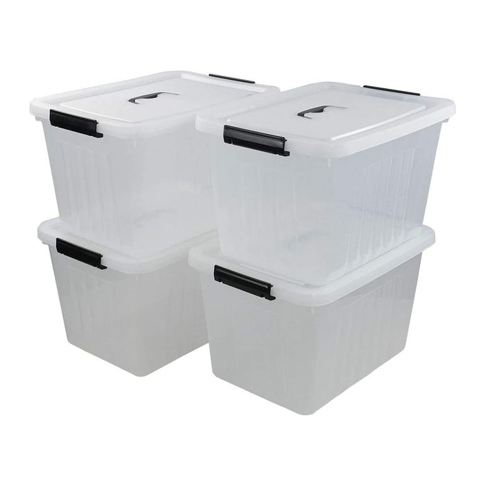 25 Quart Clear Latching Tote, Plastic Storage Bin, Pack of 4