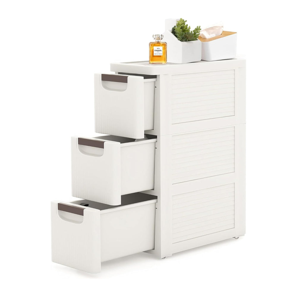 3 Drawer Slim Bathroom Cabinet, Narrow Rolling Cart Organizer, White