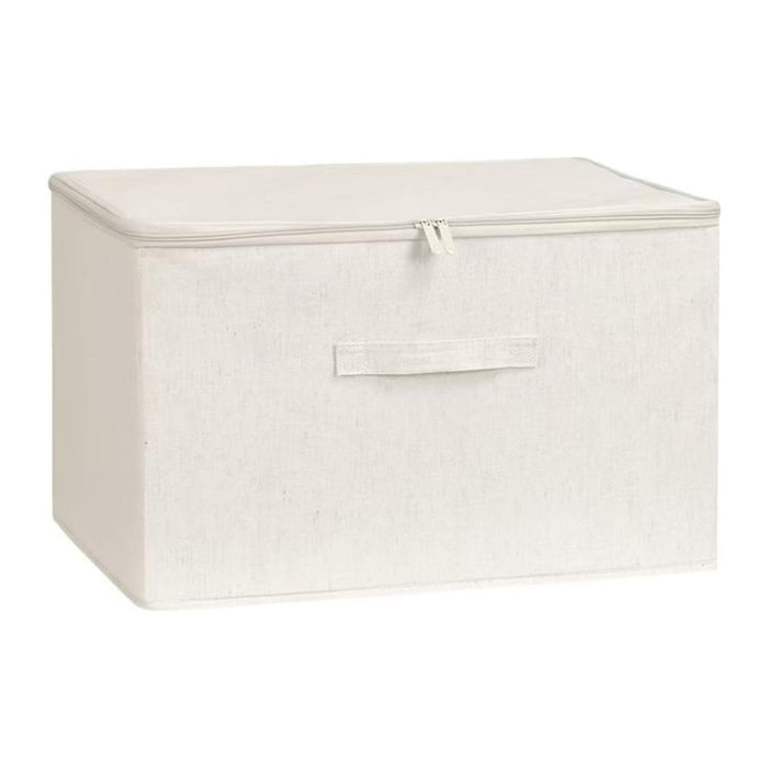 [3 Pack] Beige Cotton Linen Collapsible Storage Bins for Home Organization, Waterproof Fabric Foldable Organizer Boxes, 15.75 x 11.81 x 8.27 Inches, Zippered Flap & Handle (Medium)