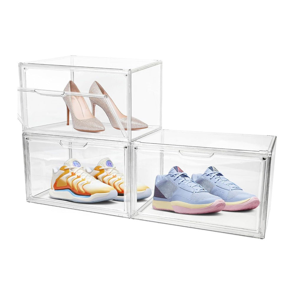 3 Pack Clear Acrylic Sneaker Shoe Display Case,Shoe Storage Boxes Stackable,A...