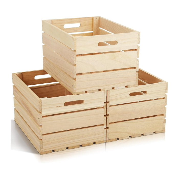3 Pack Large Wooden Storage Crates 16 x 12 x 9.5 Inches