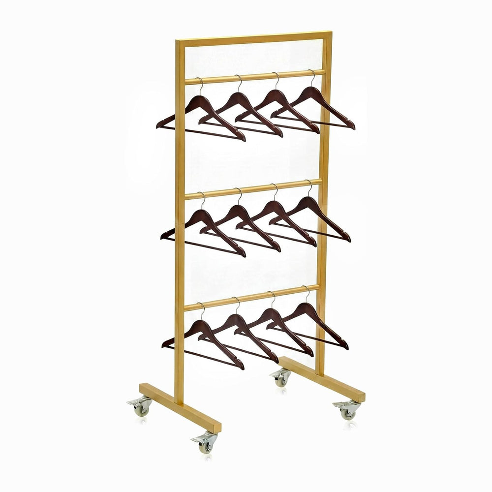 3-Tier Clothing Hanger Rack, 20x16x43 Gold Metal with Casters