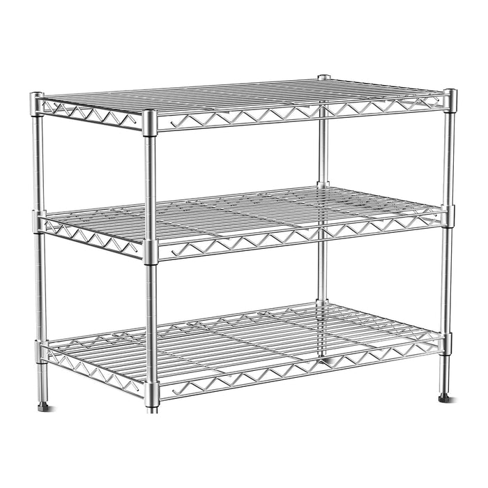 3-Tier Wire Shelf Rack,Kitchen Metal 3-Shelves Rack with Lockable Wheels