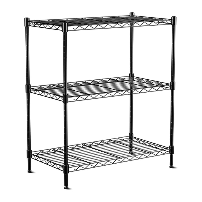3-Tier Wire Shelf Rack,Wire Metal Shelving with Lockable Wheels,Black