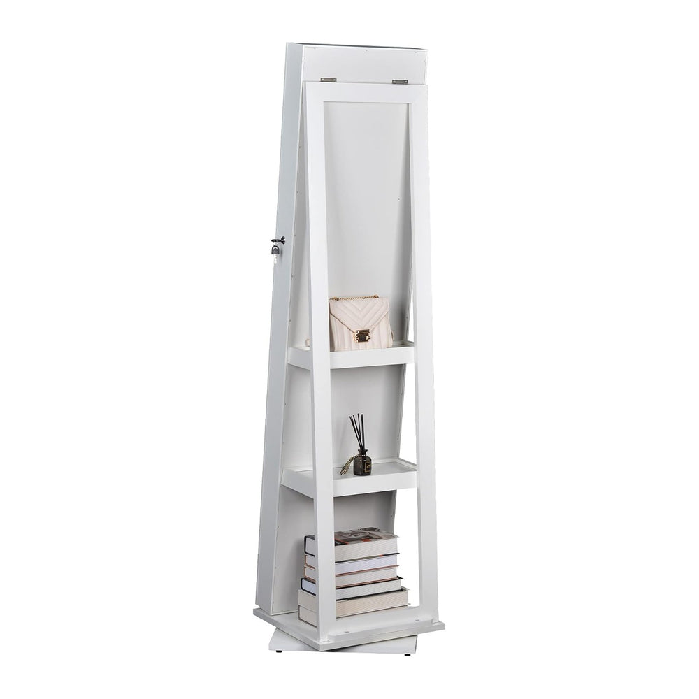 360° Swivel Jewelry Armoire with Full-Length Mirror, Lockable Standing Jewelr...