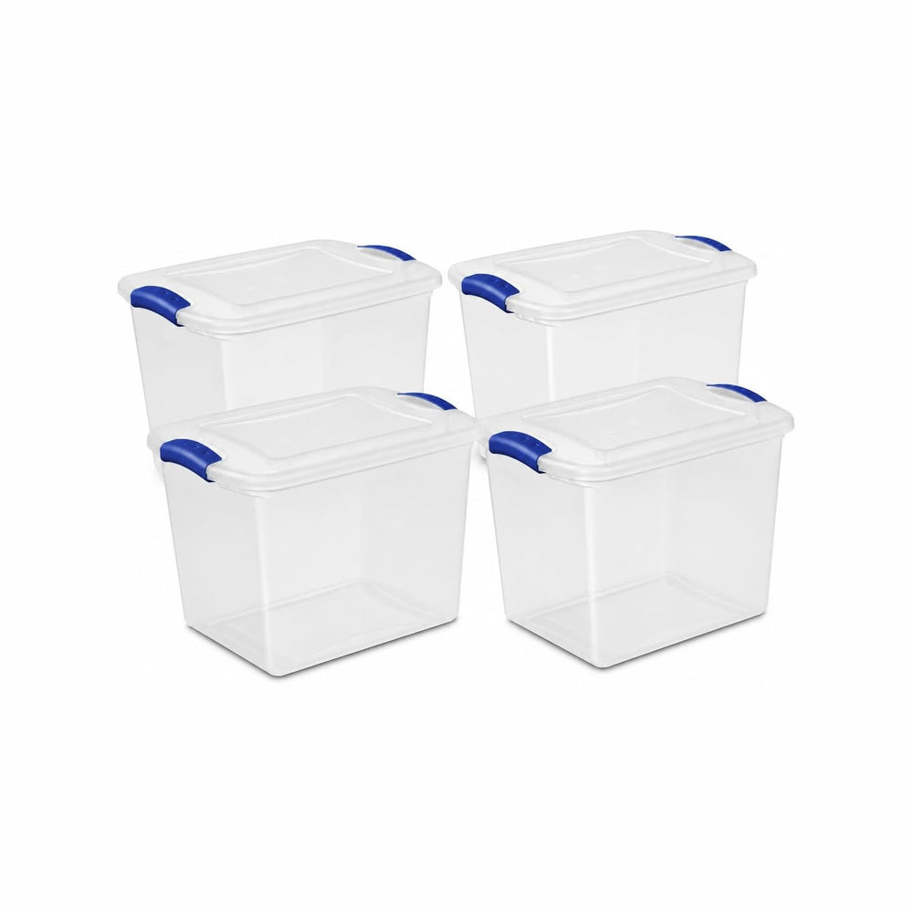(4 pack) 27 Quart Clear Latching Storage Bin with Lid, Stackable Plastic Cont...