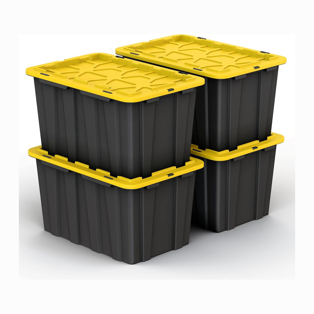 4 PACK of 17 Gallon Large Black & Yellow Storage Bins | Plastic Tote Orga...