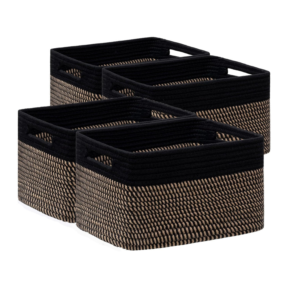 4 Pack Storage Baskets for Organizing, Shelf Baskets with Handles, Black&...