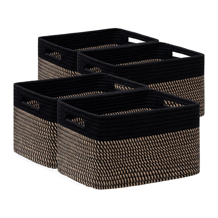4 Pack Storage Baskets for Organizing, Shelf Baskets with Handles, Black&Brown