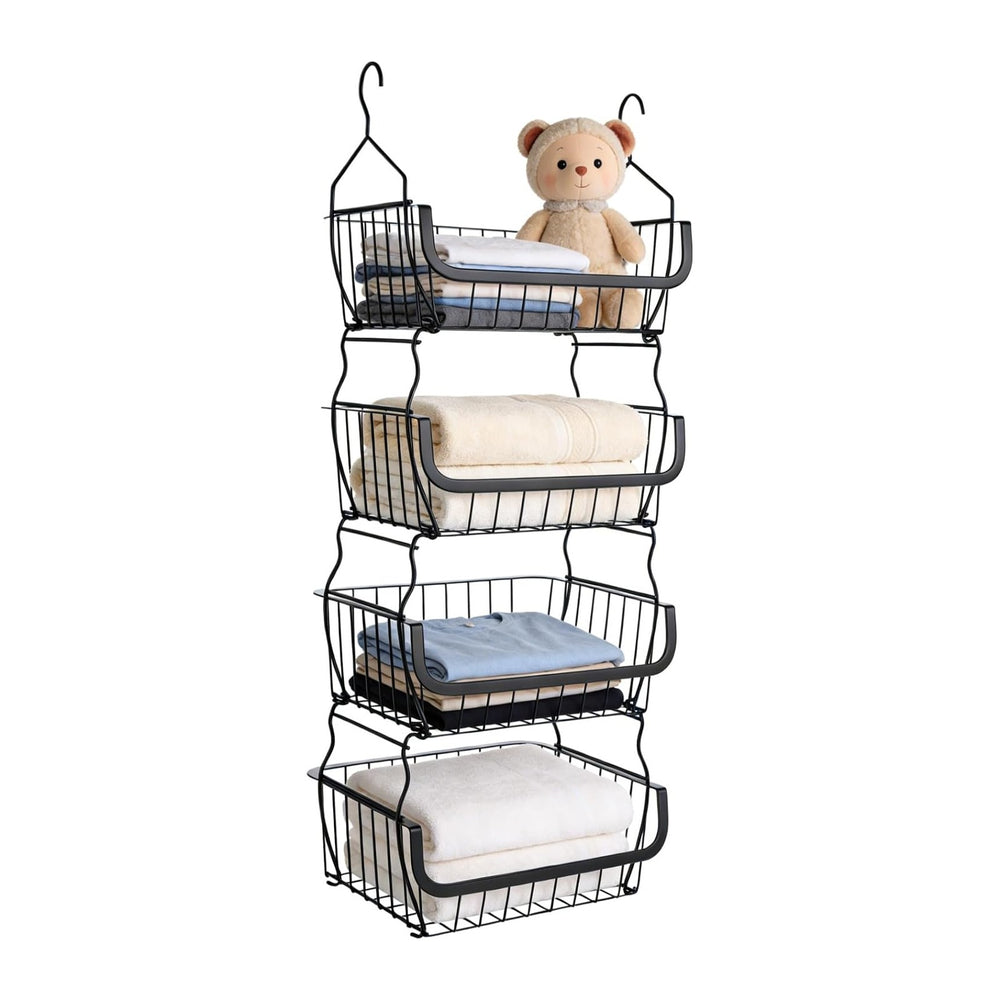 4 Tier Hanging Closet Organizer, 36.2 x 15 x 11 in Carbon Metal Hanging Stora...
