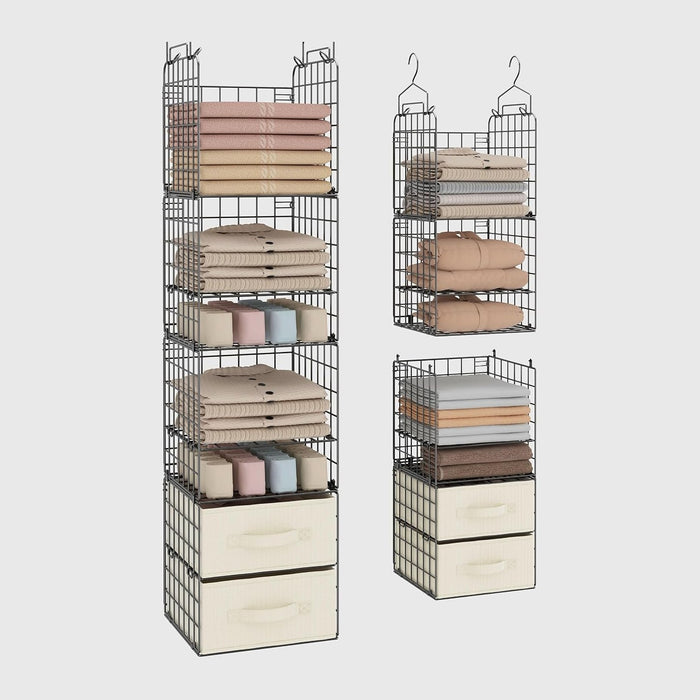 4 Tier Metal Hanging Closet Organizer with 2 Fabric Drawers