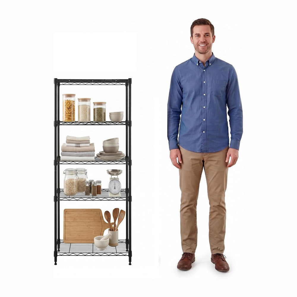 4-Tier Metal Shelf, 250 lb/Shelf, NSF, Black, 14x24x47 in