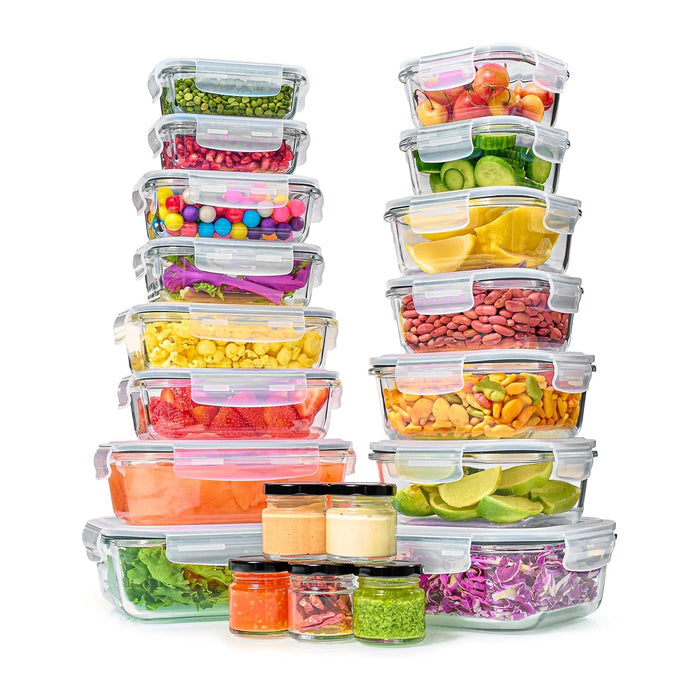 40pc Set Glass Food Storage Containers & Bowls with Airtight Lids - Leakproof BPA-Free Meal Prep Airtight Stackable Lunch Boxes, Kitchen Pantry & Storage Organizers - Microwave Freezer Dishwasher Safe