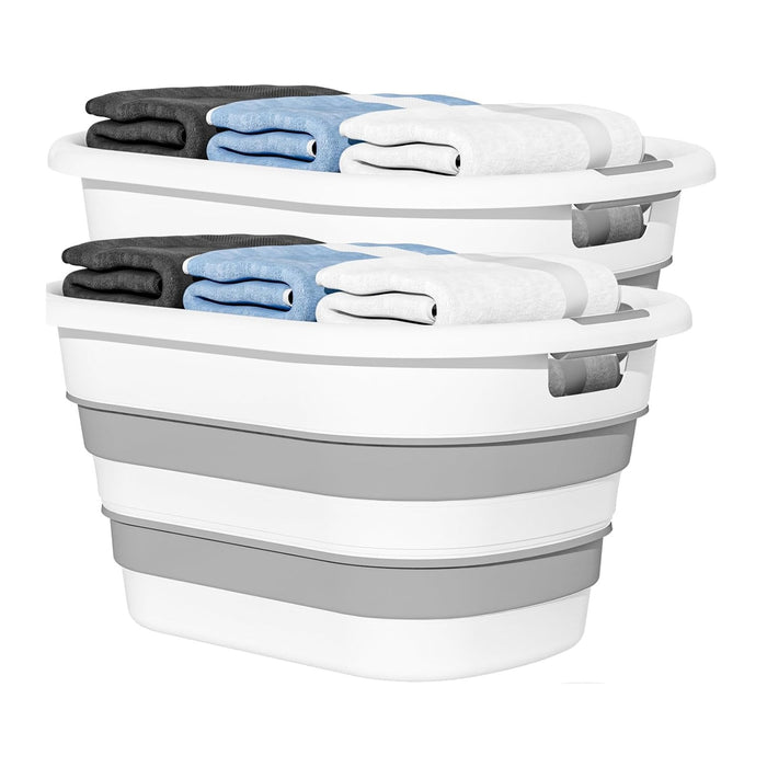 43L(11.5Gallon) Collapsible Laundry Baskets Plastic (Grey, 2 Packs)