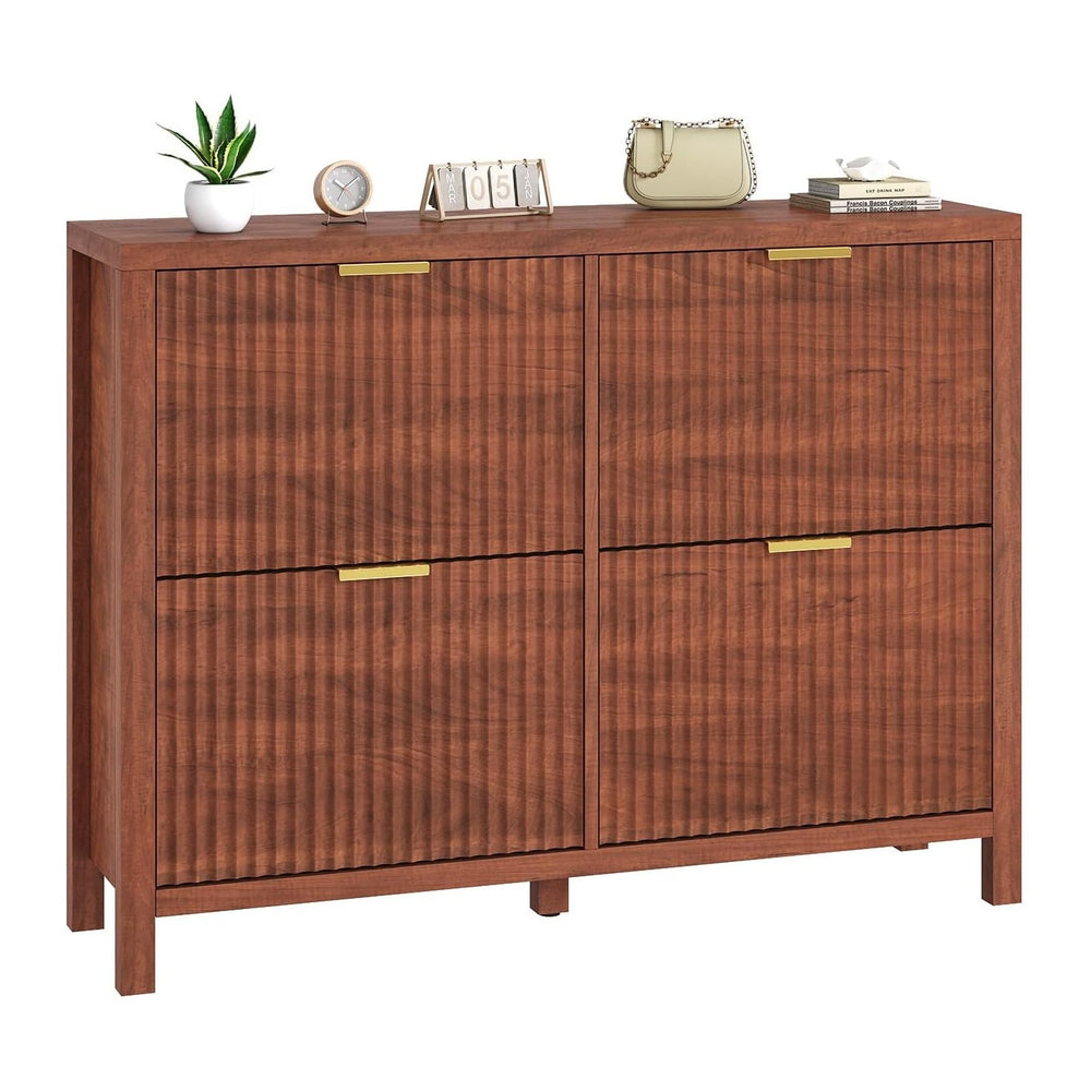 47" Fluted Shoe Cabinet Storage with 4 Flip Drawers for Entryway, Hallway