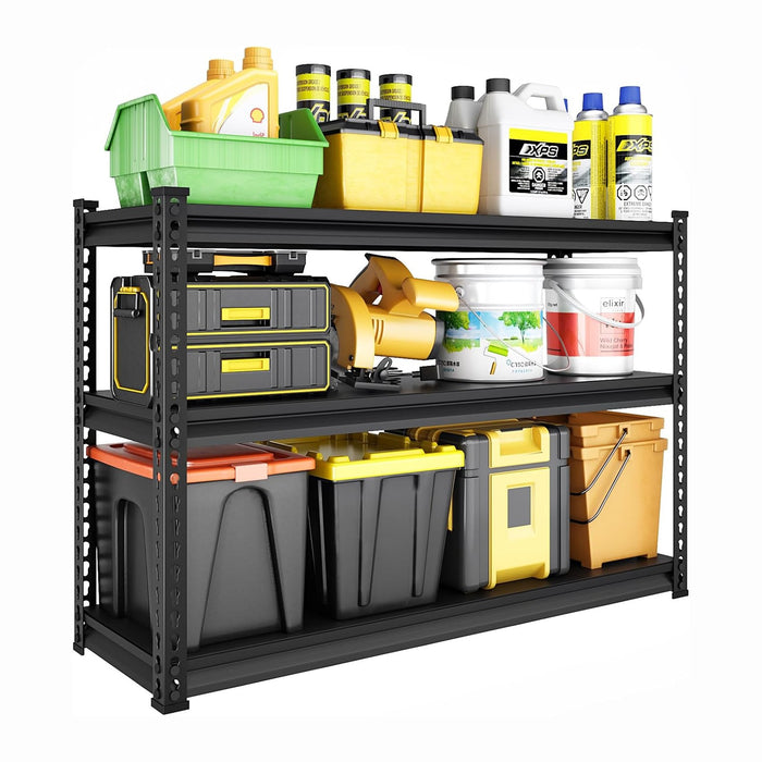 48" W Garage Shelving Heavy Duty, 1500LBS Loads Adjustable Garage Storage Shelves, 3-Tier Metal Shelving Units and Storage Racks, Industrial Utility Shelf,48" Wx18 Dx39 H, Black