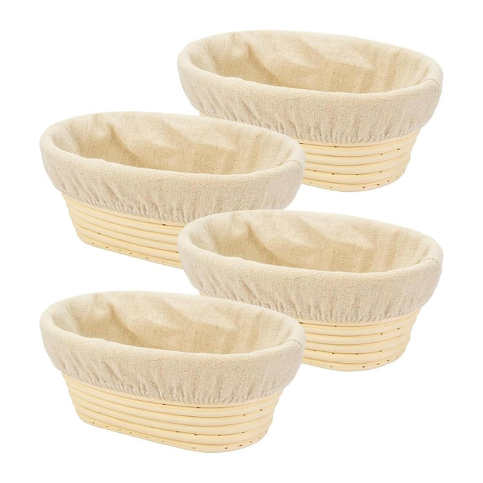 4PACK 8 inch Oval Bread Proofing Basket Banneton Bread Dough Proofing Rising Rattan Basket & Liner for Baking Bread Making