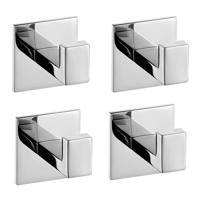 4PC Self Adhesive 304 Stainless Steel Bathroom Square Towel Hook Chrome Finish Coat hat Door Hook Hanger Bathroom Accessories,No Screw Need (Chrome, 4PC)
