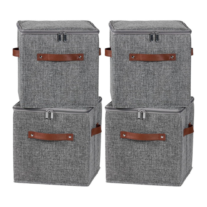 4PCS Storage Cubes with Lids Cotton Linen Fabric Bins Boxes