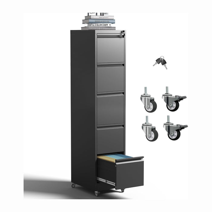 5-Drawer Mobile File Cabinet with Lock and Wheels