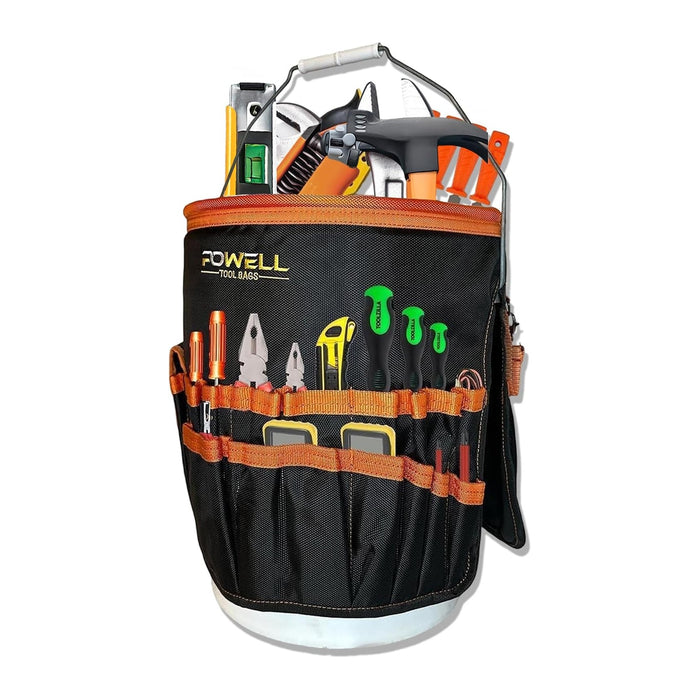 5 Gallon Bucket Tool Organizer Bag - Multi-functional Tool Bucket Bag with 30 Pockets - Lightweight Wear & Tear Resistant Polyester Bucket Organizer Tool Storage Bag (Black)