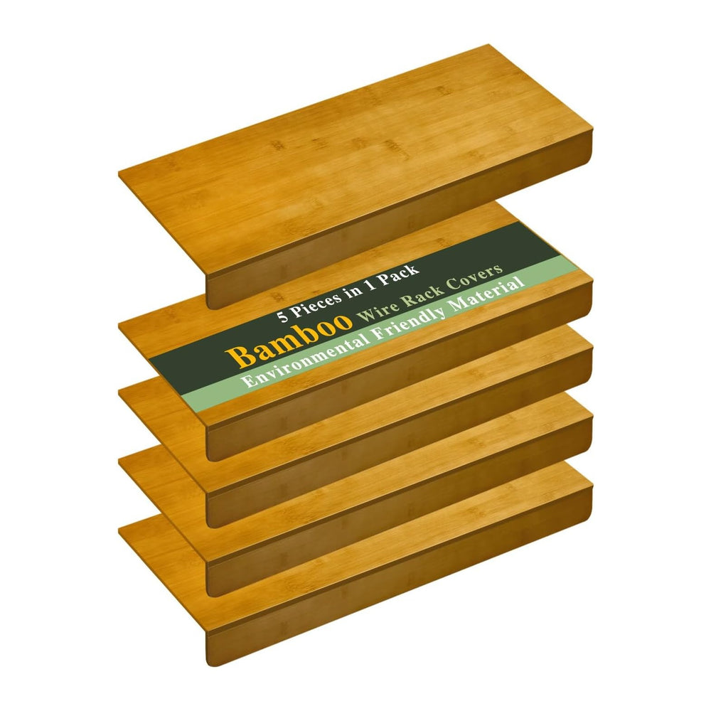 5 Pack Bamboo Wire Shelf Covers,0.47in Thick Snap-On Removable Bamboo Wire Ra...