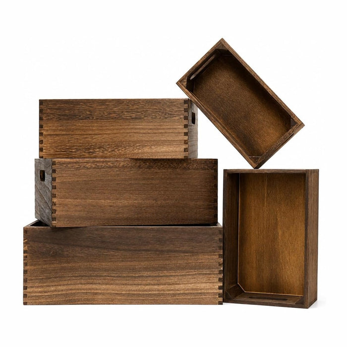 5 Pack Wooden Crates for Display Nesting Wood Crate for Storage with Handle